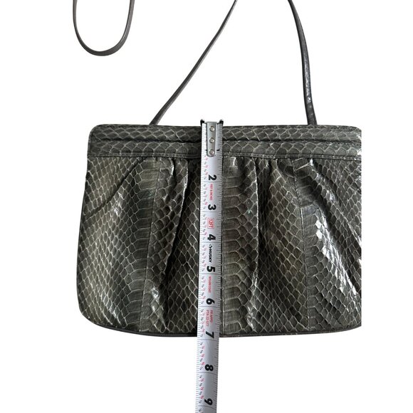 SAKS FIFTH AVENUE Vintage Gray Snakeskin Clutch Shoulder Handbag - Picture 8 of 12